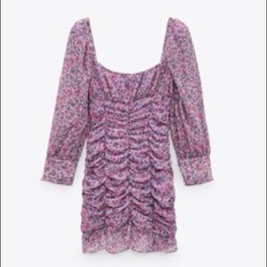 Zara “Printed Dress with Draping” Size S, Purple
